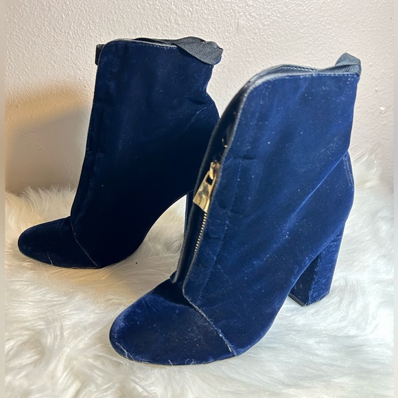 Zara Blue Velvet Zipper Ankle Boots Lace Up Heels Size 37EU /US7.5 - Picture 8 of 13